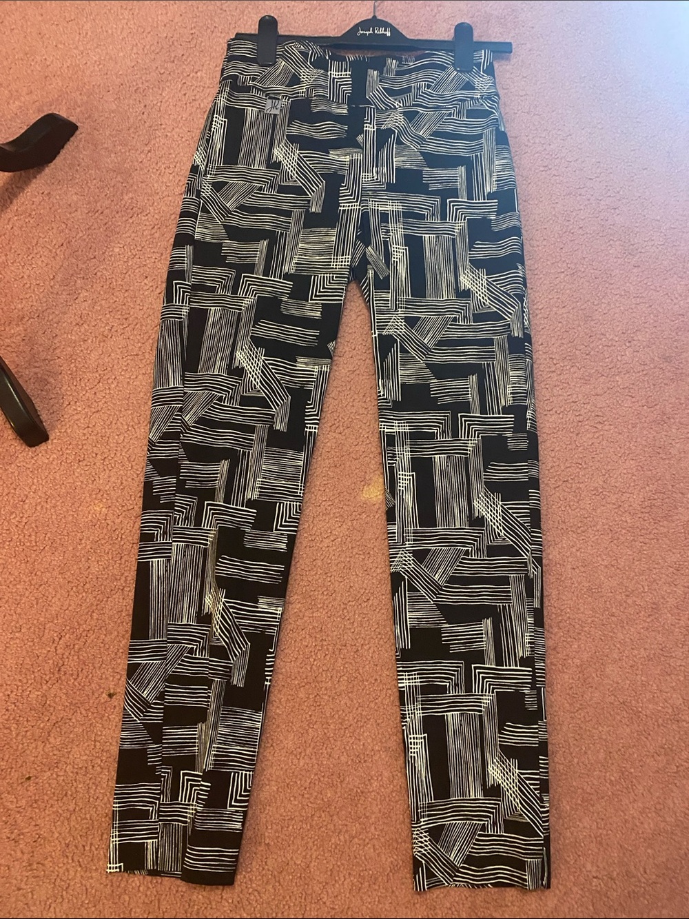 Joseph Ribkoff Black Pants with White Geometric Pattern